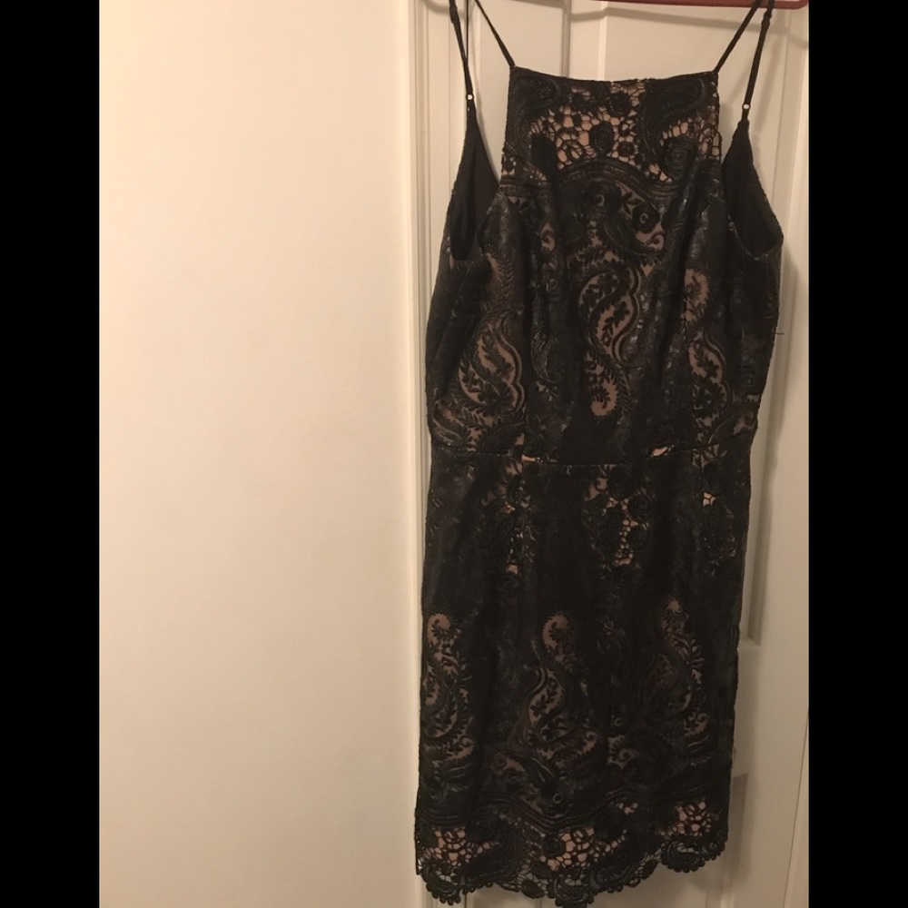 Lacey black and floral sequin design mini dress